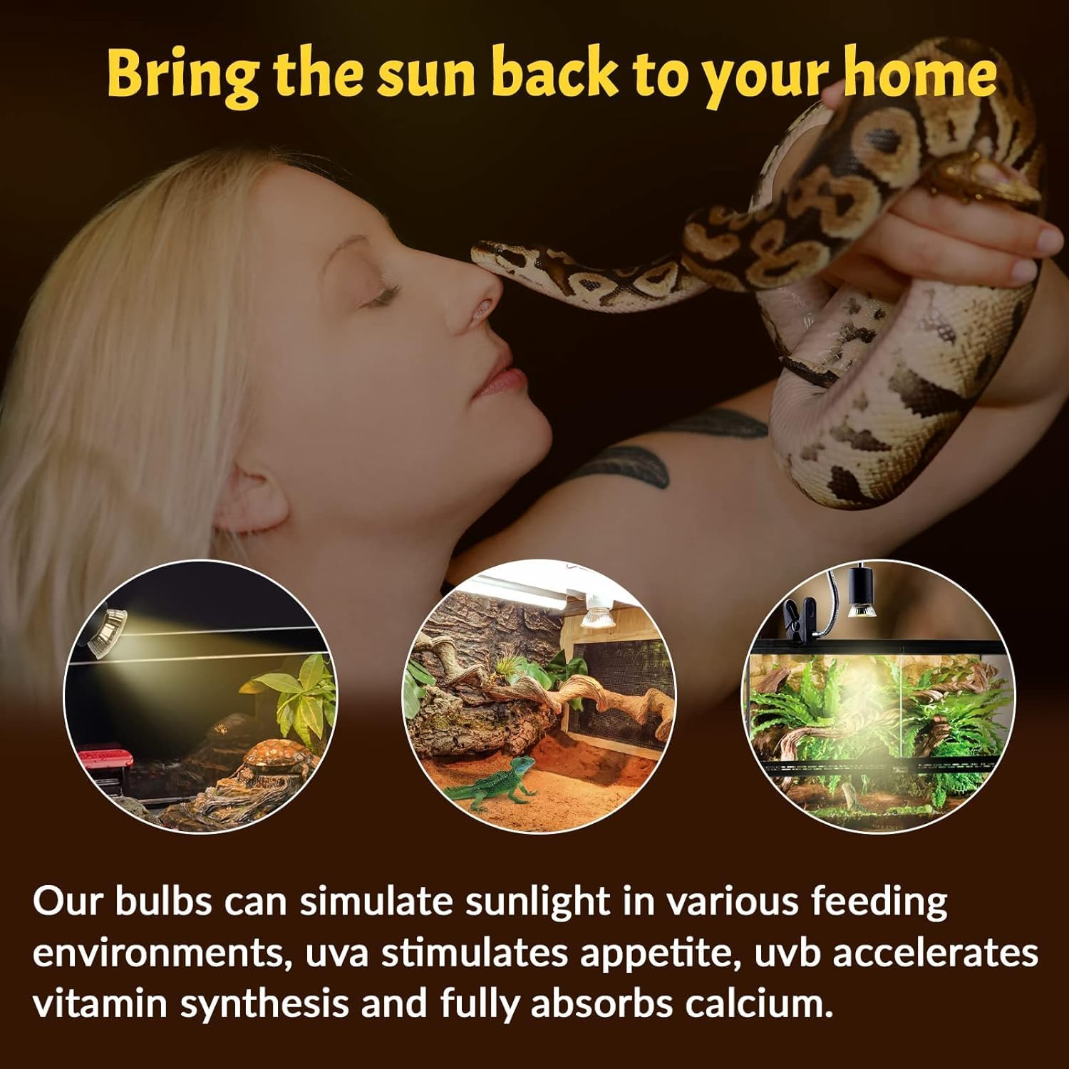 Bonlux 50W E27 Reptile Heat Lamp, UVA+UVB Full Spectrum Sum Lamp Dimmable Sunbathe Heat Light AC220-240V Basking Lamp, for Reptiles, Amphibians, Lizards, Turtle, Snakes(4 Pack, Warm White 2700K) image number 4