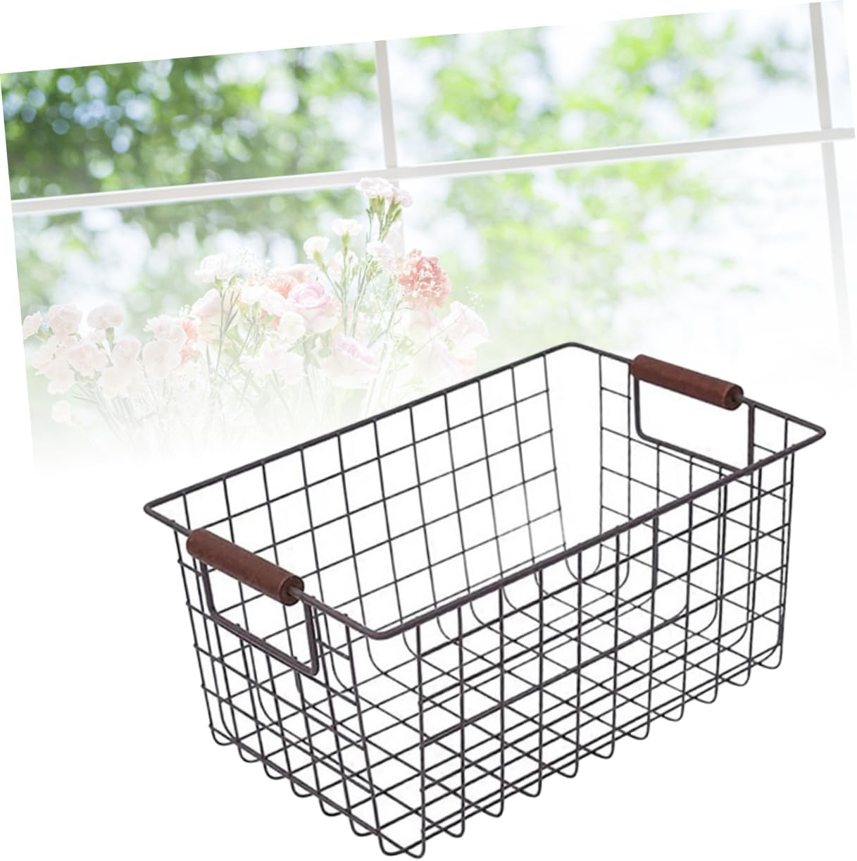 CHILDWEET Retro Wrought Iron Desktop Storage Basket Small Black Sundries Storage Organizer Home Books Snacks Container image number 4