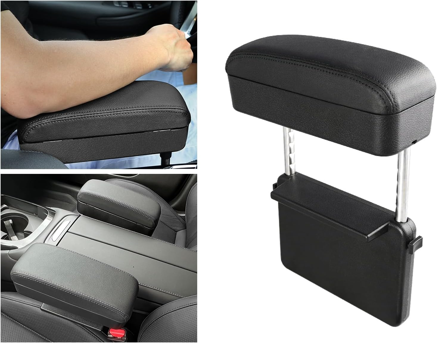 CDEFG Car Armrest Support Elbow Rest Pad Armrest Extender, Console Storage Organizer, Adjustable Height Comfort Wrist Rest Pads, Universal Fit for All Car Models (Black Line)