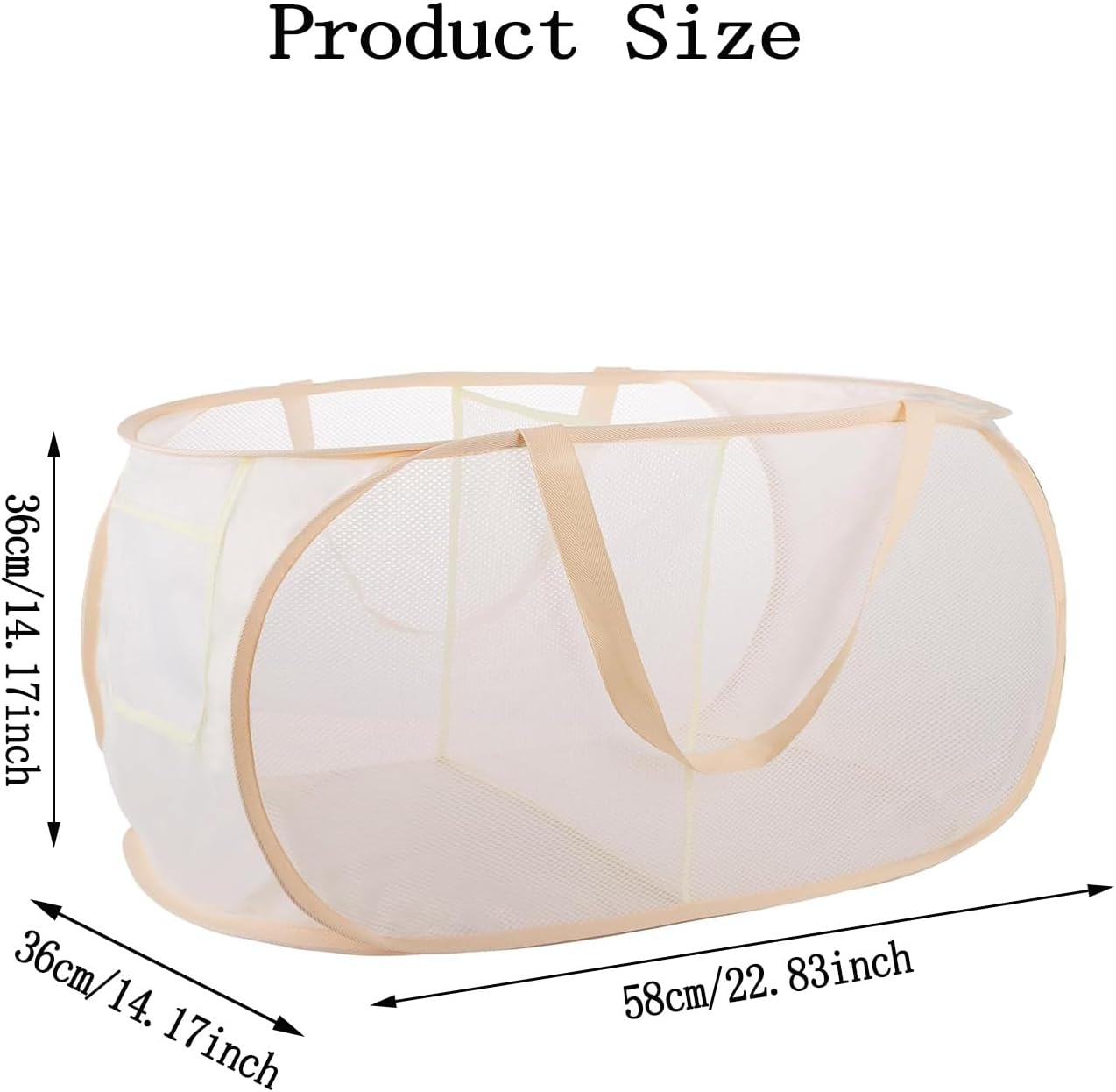 Yharnamite Collapsible Laundry Baskets, Pop up Laundry Hamper, Collapsible Mesh Dirty Clothes Hamper, Clothes Storage Basket with 2 Compartments and Side Pockets for Store Clothes Sundries(Beige-A)