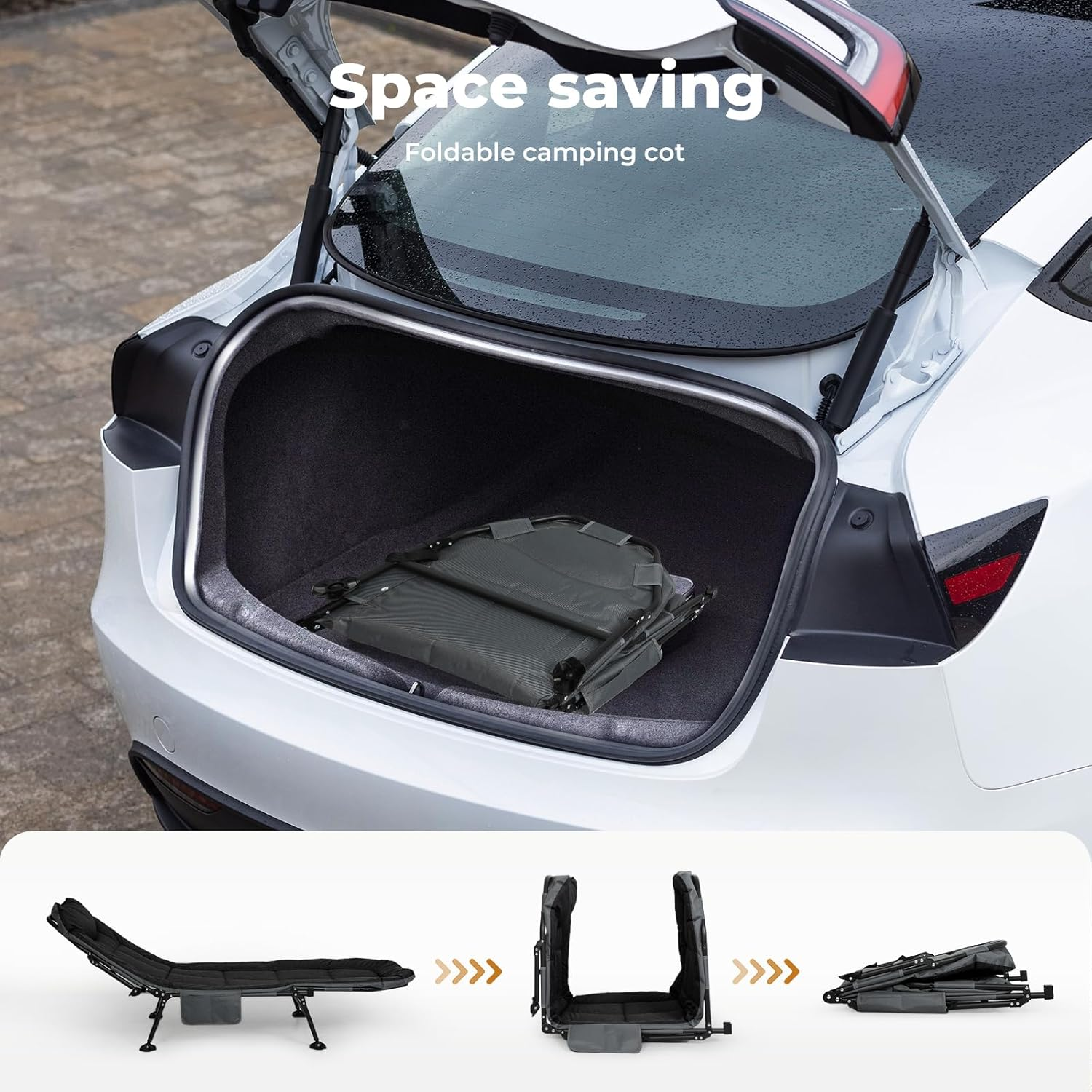 Levede Folding Camping Cot for Adults W/Cushion and Pillow, Camping Loungers Outdoor Portable Sleeping Camping Bed, 6-Position Adjustable Backrest,Lightweight Tent Cot, for Home,Beach,Patio(Black) image number 2