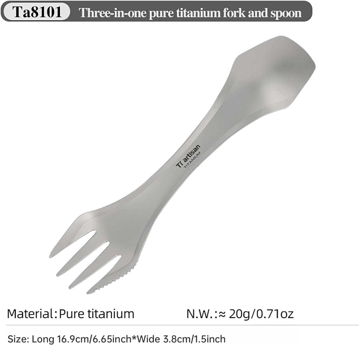 Tiartisan Titanium Spork Camping Spoon Fork Knife Combo Reusable Travel & Camping Utensils image number 2