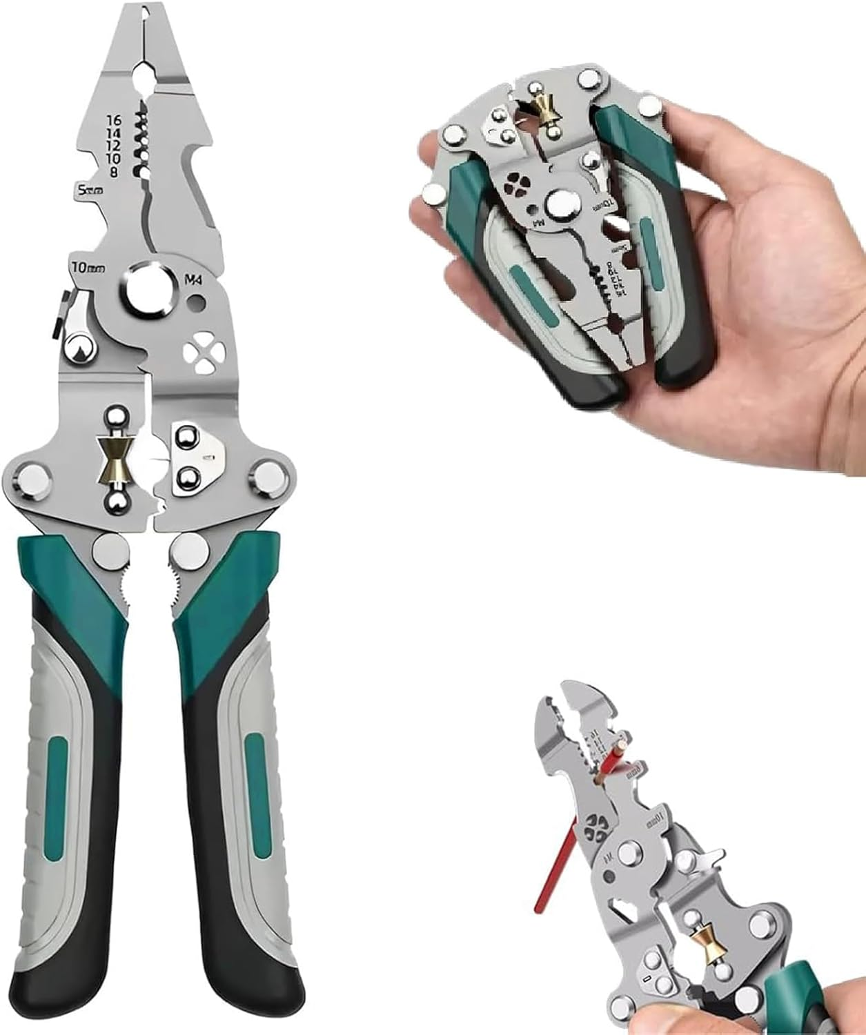 Zalizr 18 in 1 Foldable Wire Stripper, Multifunctional Electrical Pliers for Cutting, Stripping, Crimping, Shearing, Portable Electrician Tool for Electric Cable, Wire image number 2