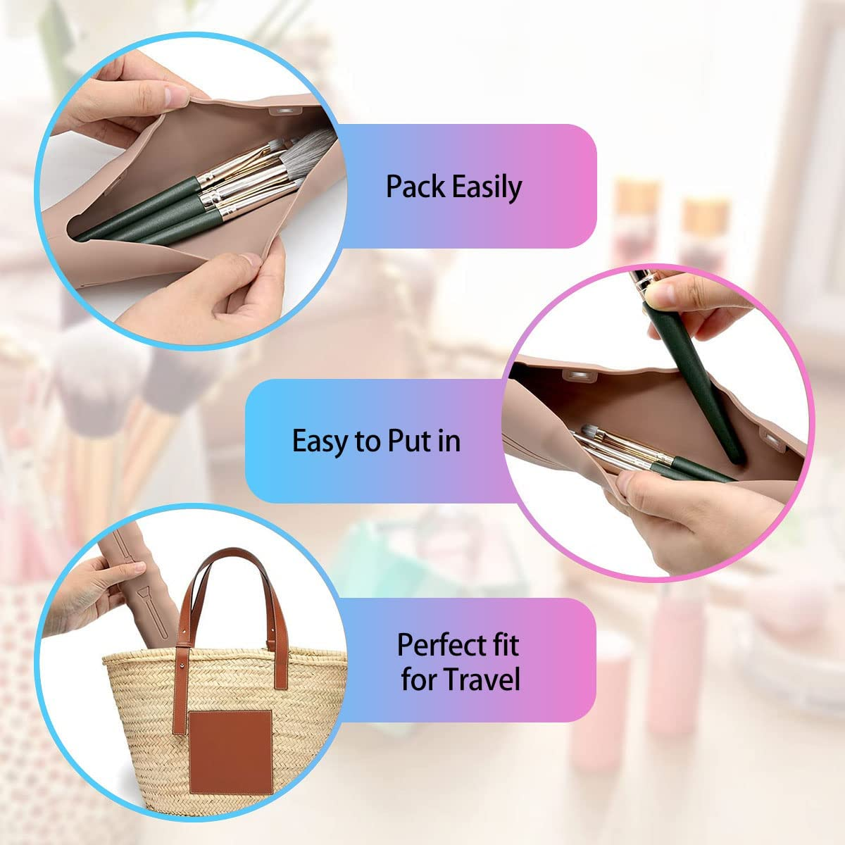 4 PCS Travel Makeup Brush Holder, Silicone Magnetic Beauty Sponges Case - Anti-Fall Out, Reusable Makeup Sponge Case & Cosmetic Brush Holder for Girls image number 6