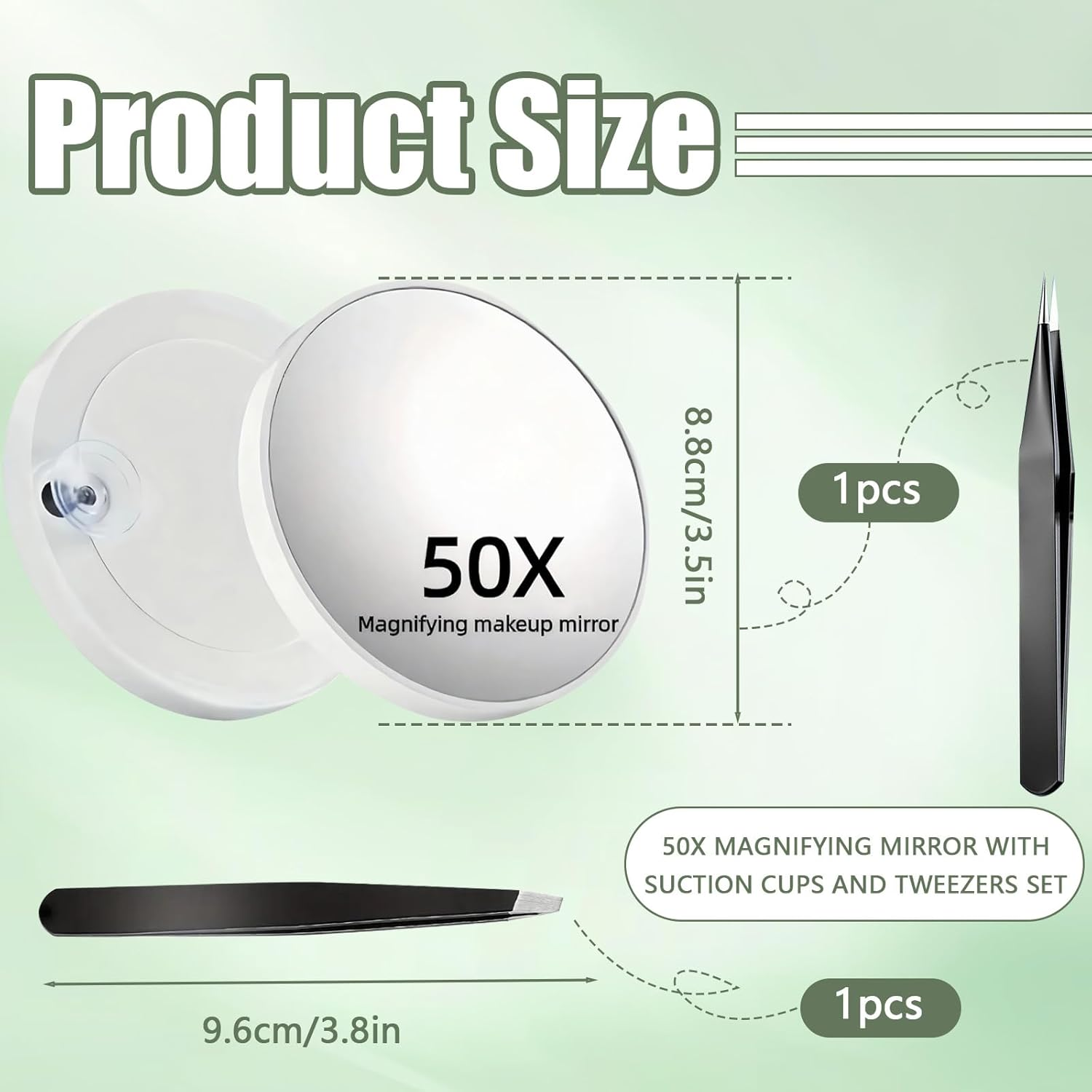50X Magnifying Makeup Mirror with Suction Cup & 2 Precision Tweezers - Compact Portable Magnifier for Detailed Makeup, Skincare & Contact Lens Wear (White) - Black image number 4