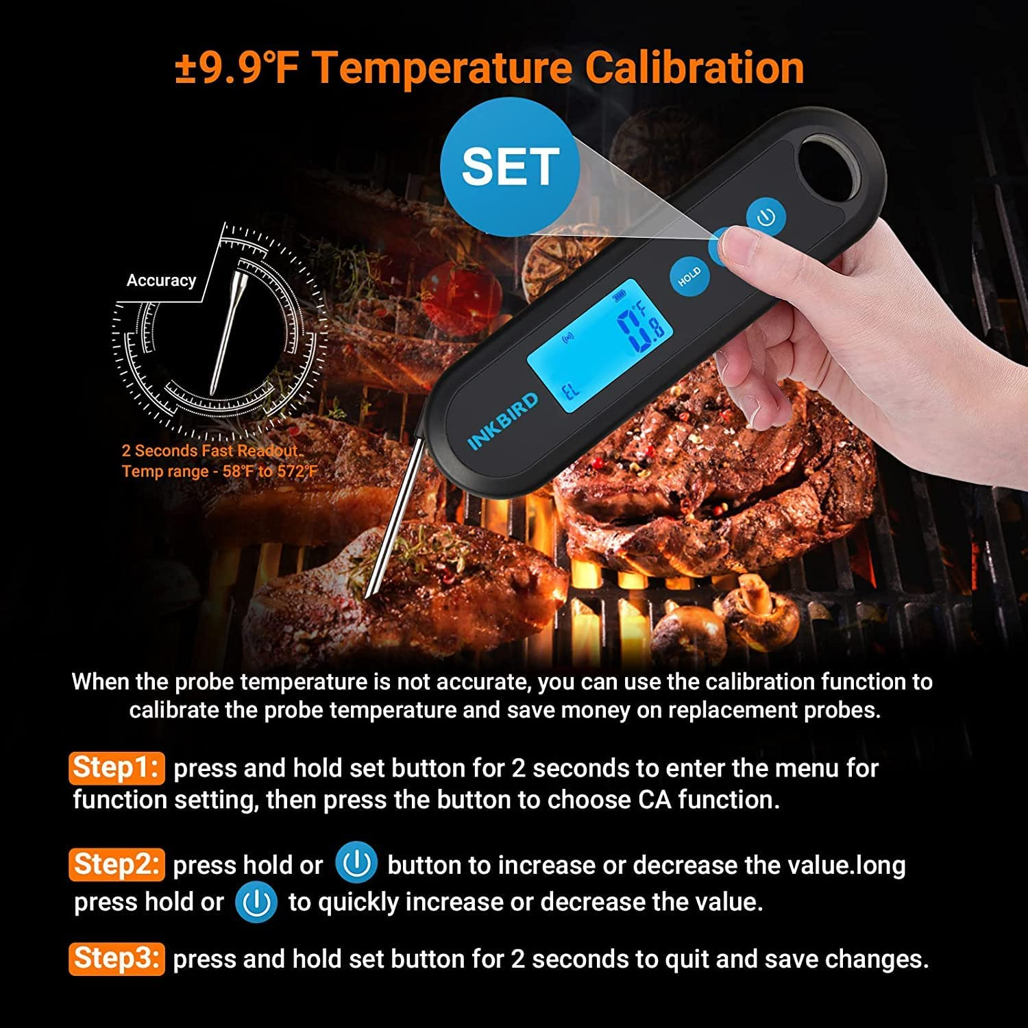 Inkbird Bluetooth Digital Meat Thermometer with External Probes Backlight Display 2 Sec Instant Readout Support Temperature Alarms and Timers Rechargeableinstant Read Cooking Thermometer for Grilling BBQ Poultry Outdoor Barbecue Kitchen (IHT-2PB + 2 Probes) image number 4