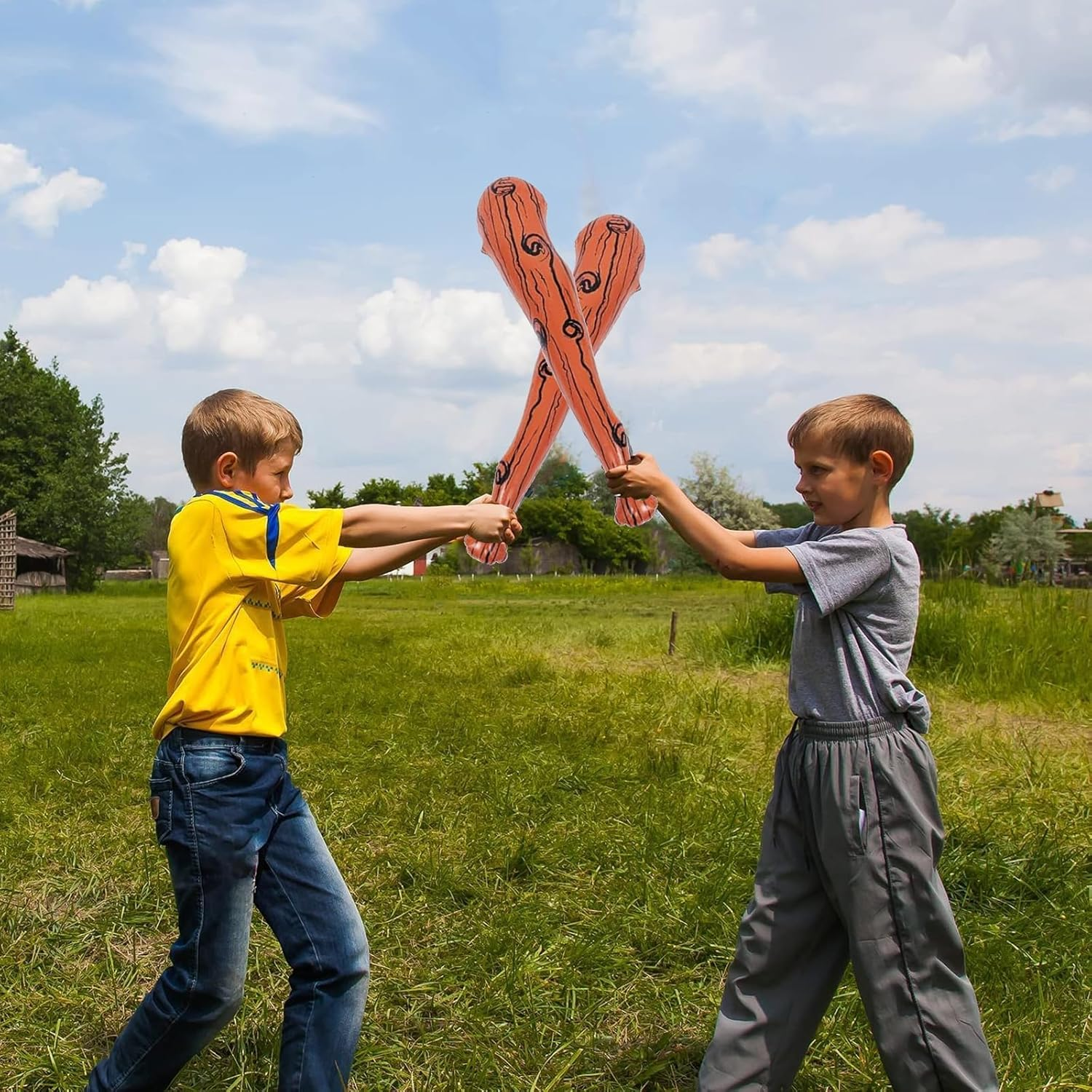 Kuskins 2 Pack Inflatable Caveman Clubs - 26Inch Stone Age Bats for Halloween, Cosplay & Costume Accessories - Adult Cave Man Props, Themed Party Decor, Inflatable Baseball Bat (Brown, S) image number 3