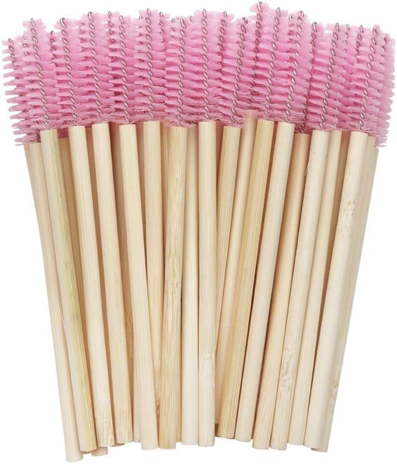 Mekupeu 100 Pcs Disposable Mascara Wands Bamboo Spoolies Brush for Eyelash Extensions Spoolie Eyelash Lash Wand Applicator Makeup Kits, Pink image number 3
