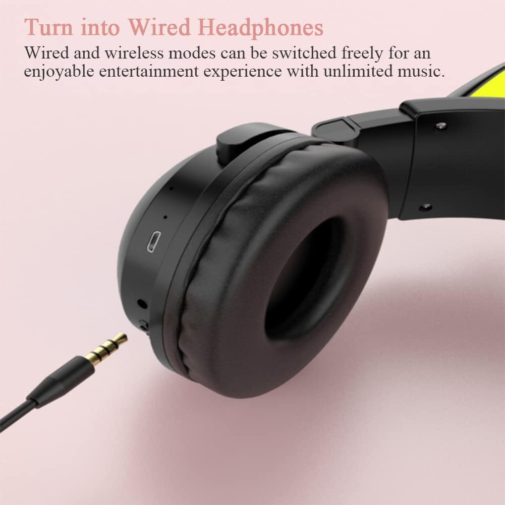 Bluetooth Headphones, Cat Ears LED Wireless Gaming Headset Children'S Headphones Bluetooth Stereo Headset Foldable Cat Ears Over-Ear Headsets with Adjustable Microphone for Smartphones/Laptop/Tablet image number 1