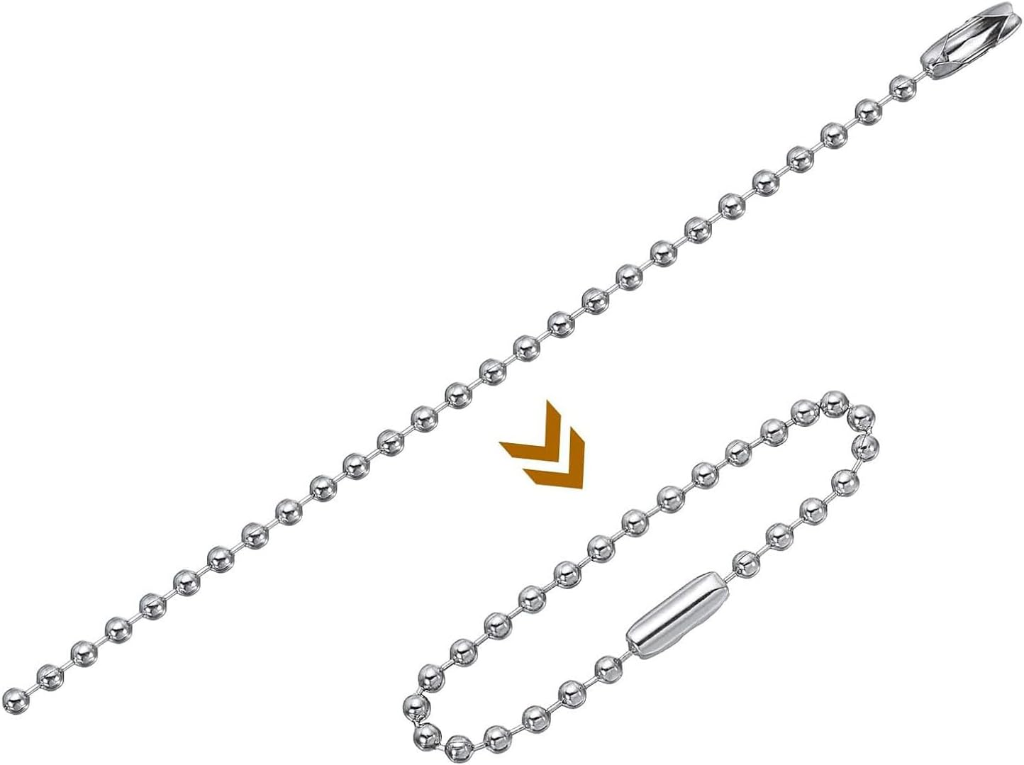 Pack of 100 Metal Bead Ball Chains with Connector,10Cm Long 2.4Mm Diameter Adjustable Steel Ball Circles Connector Clasp,Stainless Steel Dog Tag Necklace Chains,Beaded Key Circles for Jewelry Making Supplies Necklace Earring Bracelet Findings DIY Craft Accessories image number 6