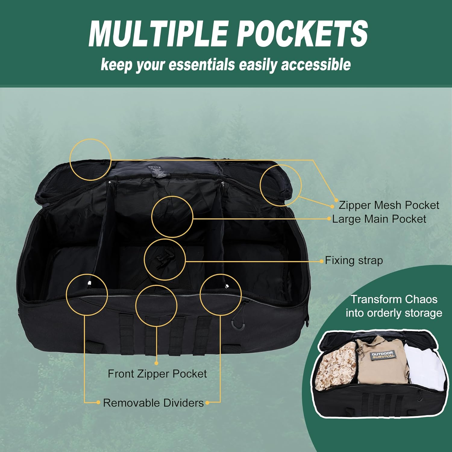 PAIWPHLI Gym Bag Duffle Bags Backpack Travel Duffle Bag with Weekend Overnight Bag for Outdoor Camping Hunting, Black, 80L, Duffel Bag image number 5