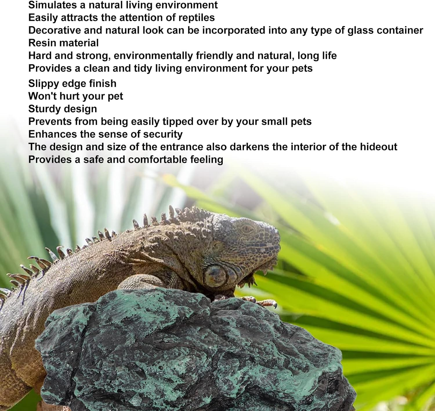 Reptile Rock Hideout, Reptile Rock Hide Cave, Safe and Comfortable Hiding Place for Reptiles, Snake, Turtle Hideout for Bearded Dragon Tortoise Small Lizards Fish Amphibians image number 3