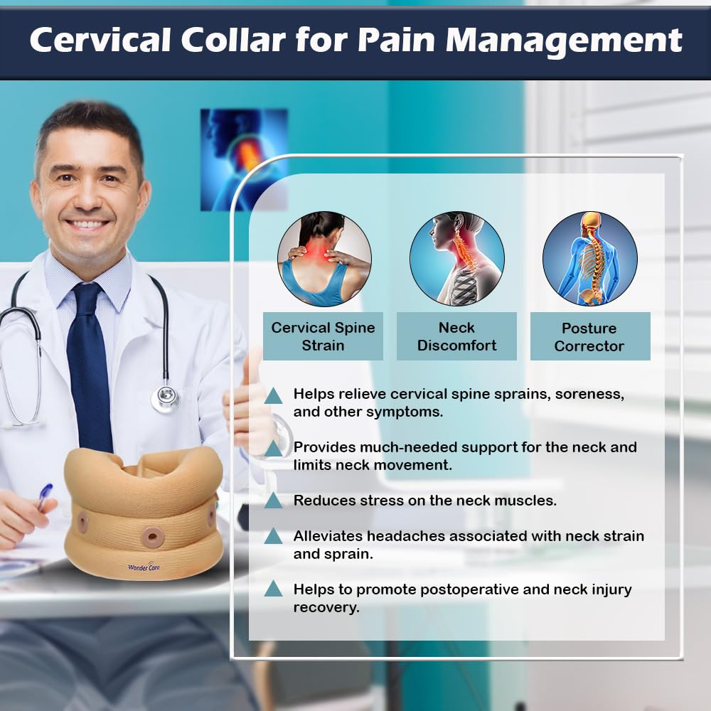WC Soft Adjustable Neck Support Cervical Collar for Neck Pain and Support for Women & Men Black XL 3.5" image number 5