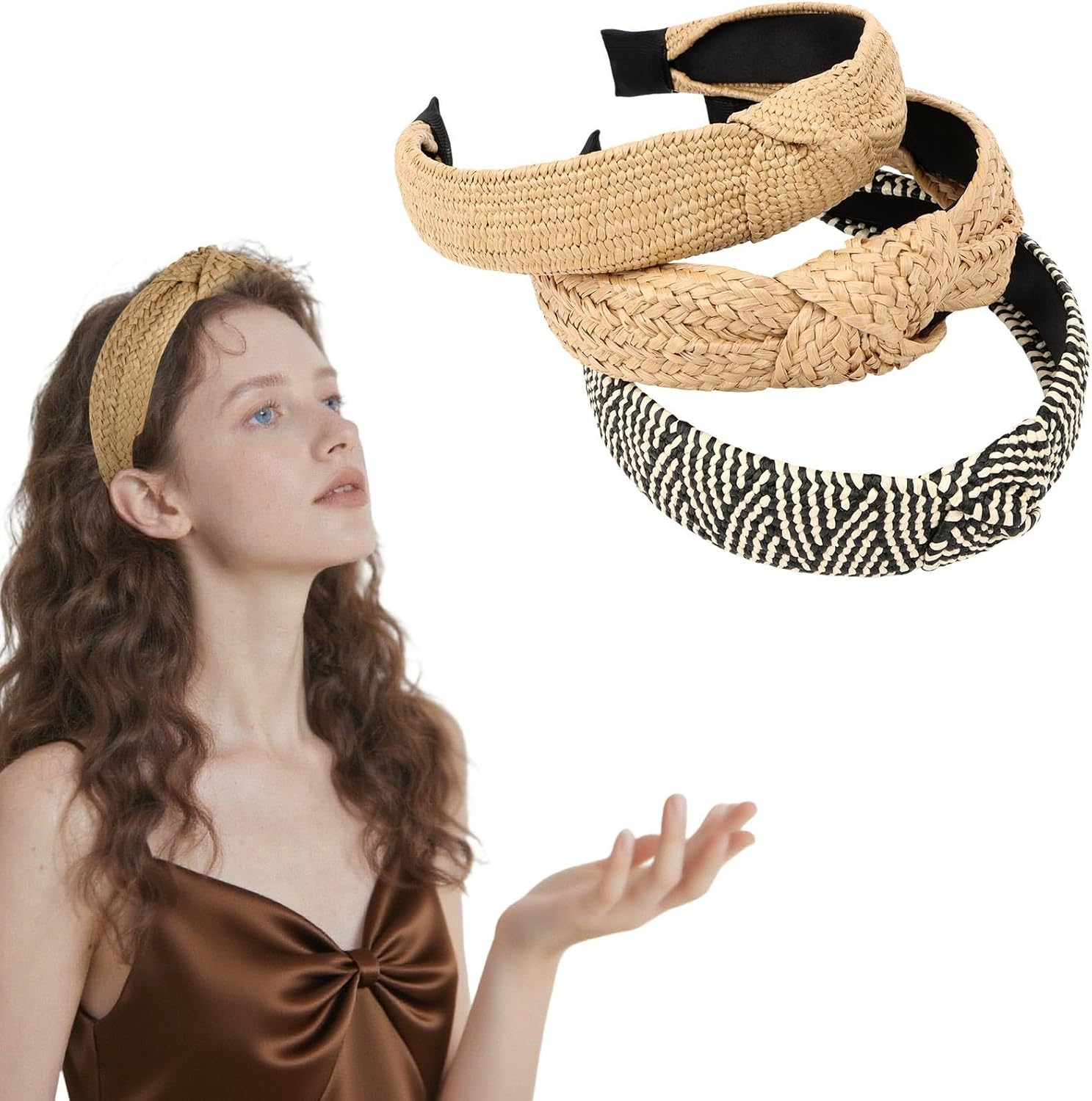 Srotmirw Women'S Summer Headband, Pack of 3, Braided Headband in Brown Series or Black Stripes for Women and Girls image number 6