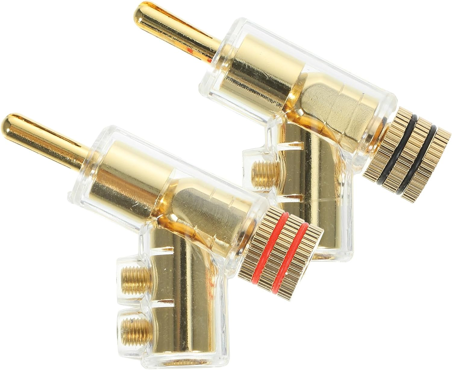OSOLADY 2Pcs Gold-Plated 45-Degree Locking Banana Plugs Speaker Cable Connectors for Amplifiers and Audio Receivers, Solderless Speaker Wire Terminals Compatible with Home Audio Systems image number 1