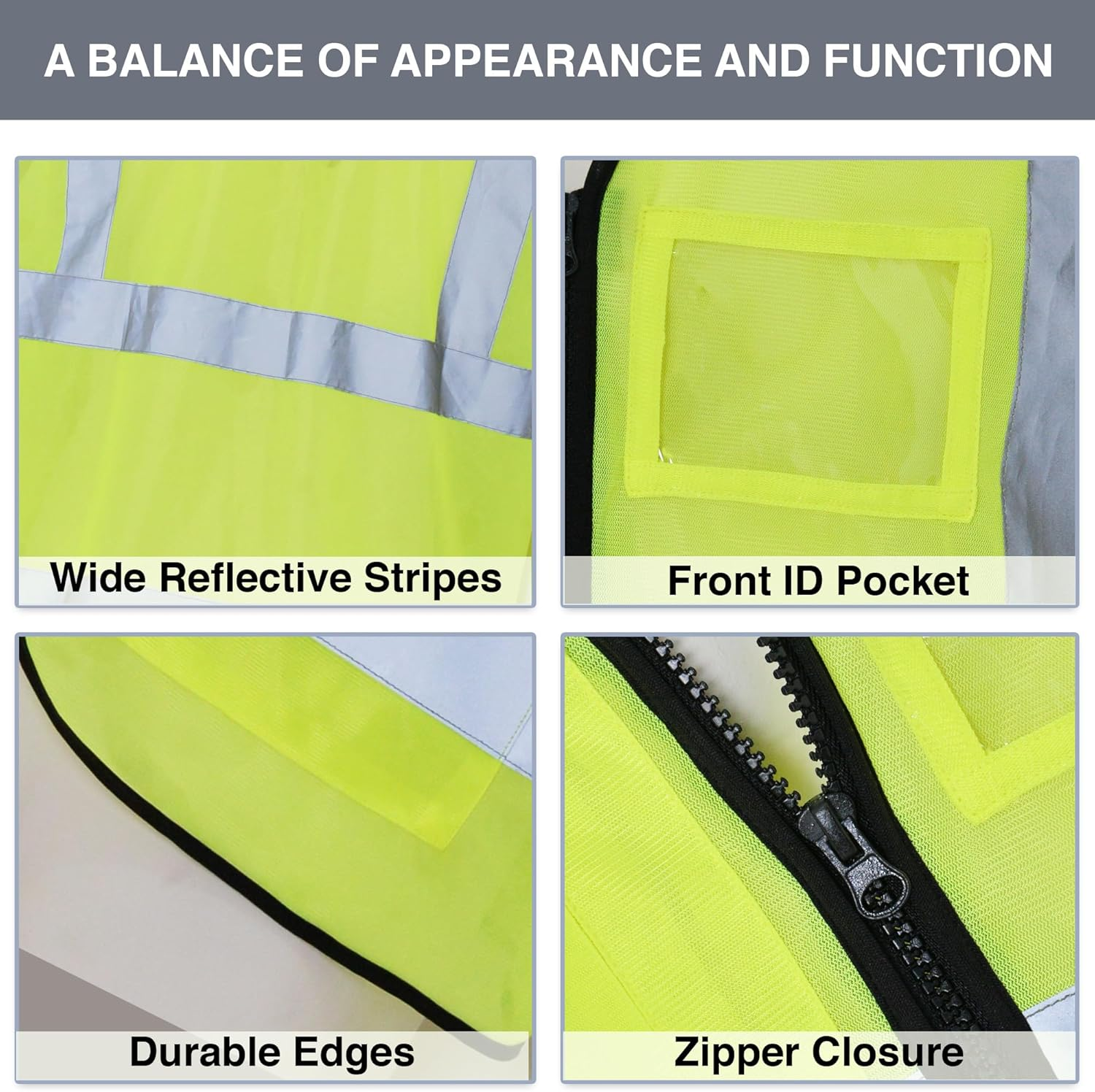 High Visibility Vest Reflective Strip Front & Back 3 Pockets 1 ID Window Ideal for Construction, Security and Industrial Work image number 2
