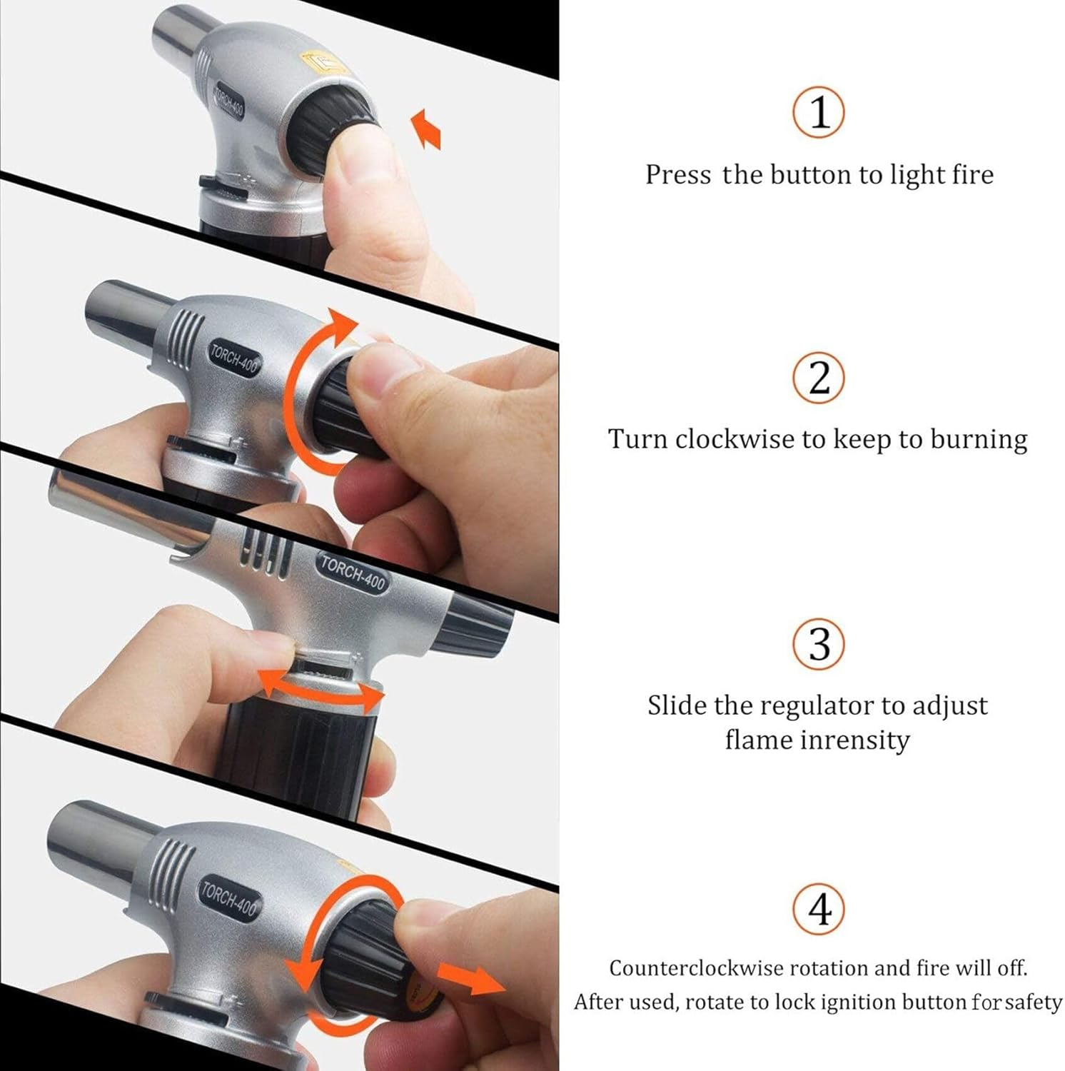Ideapro Butane Torch, Chef Cooking Torch Refillable Adjustable Flame Kitchen Torch with Safety Lock for Baking, BBQ, Creme Brulee, Soldering image number 3