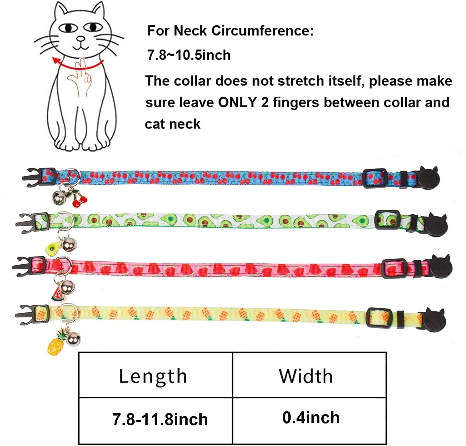 Breakaway Cat Collar with Bell, 4 Pack Summer Fruit Style Kitten Collar Adjustable Cat Collars for Kitten Kitty Cat image number 1