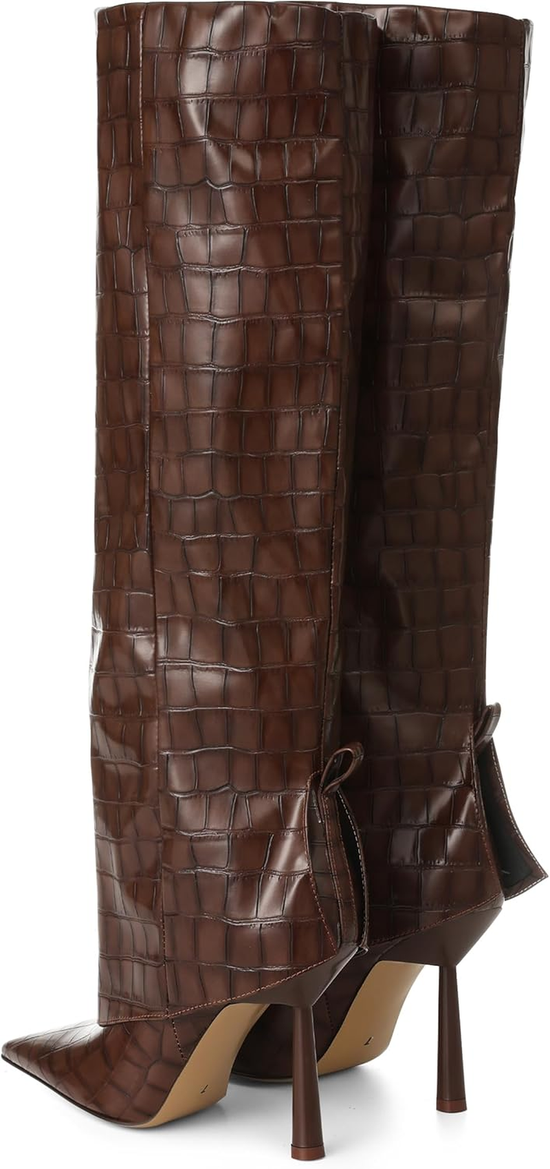 Oiamenne Knee High Boots Women'S Fold over Boots Pointed Toe Stiletto Heel Tall Boots Slip on Sexy Long Boots Fashion Dress Boots for Women image number 6