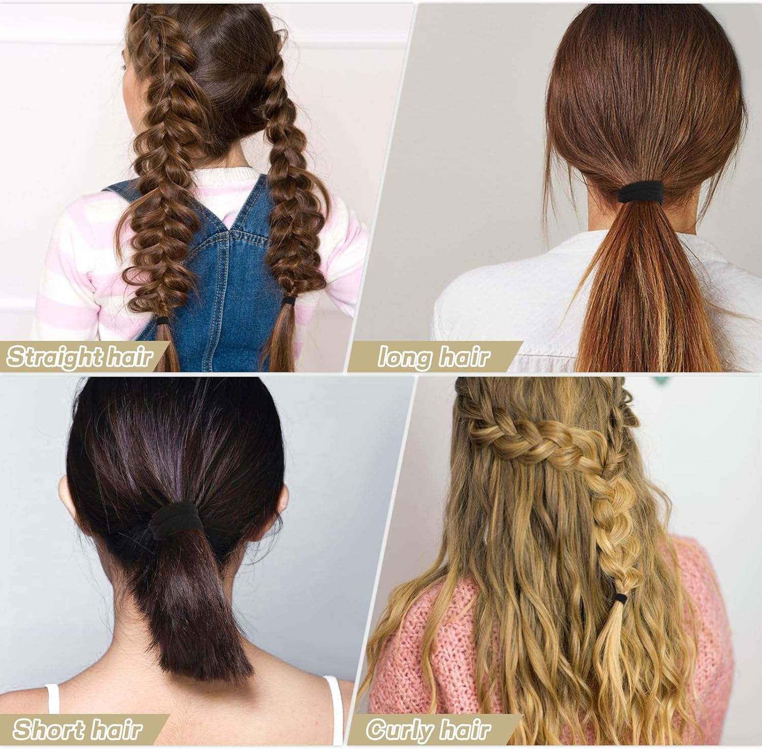 Obeoby 100PCS Black Hair Ties, Seamless Hair Ties Ponytail Holders Elastics Hair Accessories for Women Girls, 1.5 In image number 4