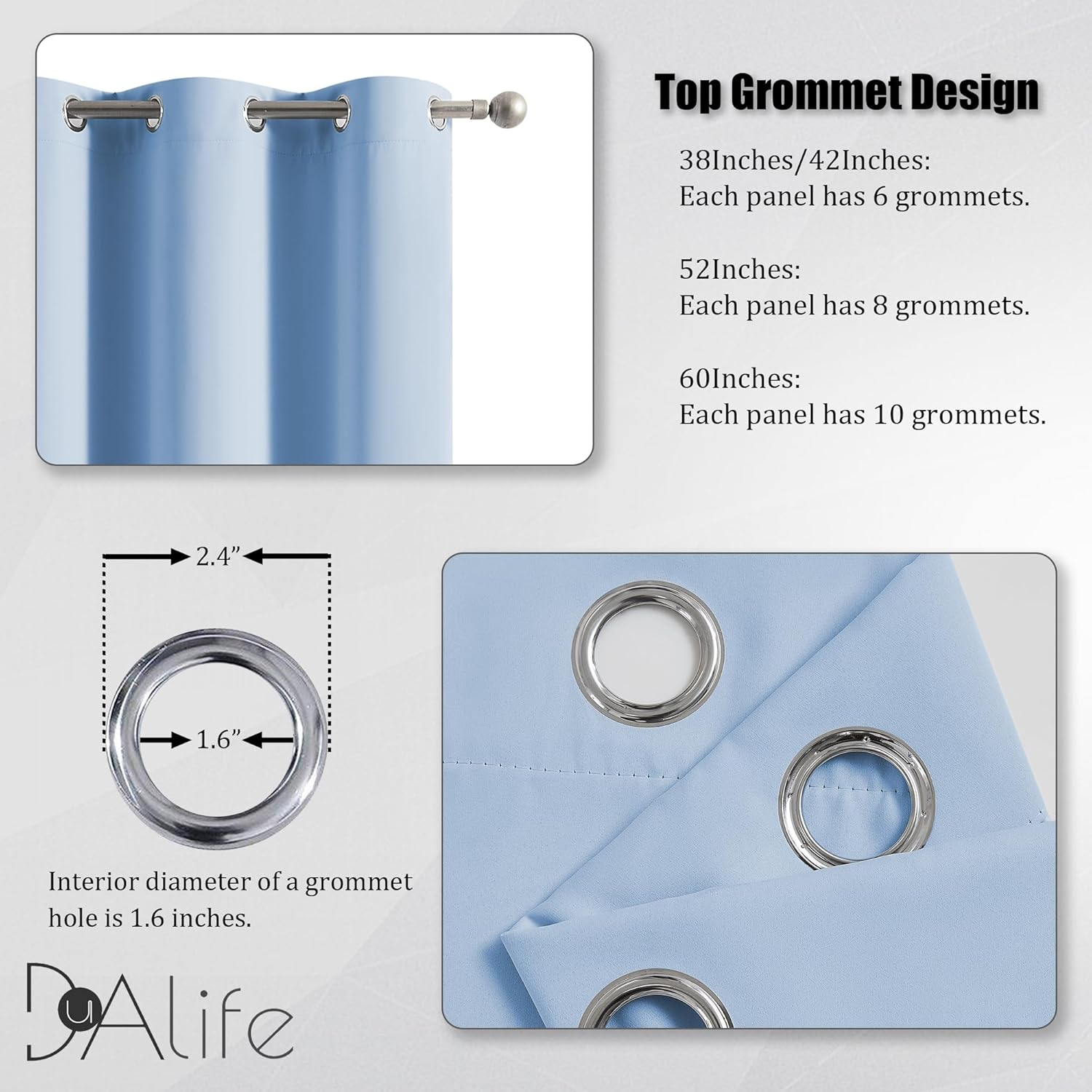 DUALIFE Light Sky Blue Curtains for Bedroom, 63 Inch Length, 2 Panels Sets - Thermal Insulated Room Darkening Curtain Draperies with Grommet for Nursery (42 X 63 Inch, 2 Panels) image number 3