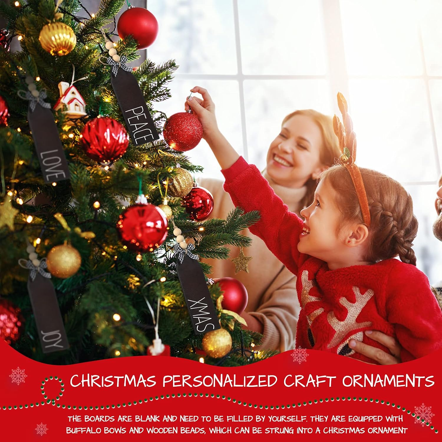 18 Pieces Christmas Wood Stocking Name Tags DIY Stocking Signs Personalized Farmhouse Stockings Name Tag with Buffalo Check Bows for Christmas Closet Xmas Hanging Decoration(Dark Color)