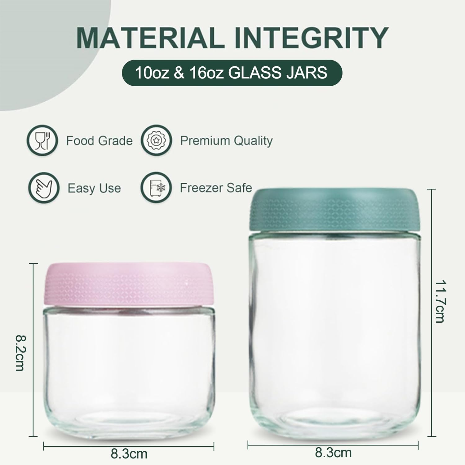 6 Pack Overnight Oats Container Jar with Lid, 10 OZ &16 OZ Wide Mouth Jar & Airtight Glass Food Storage Jar, Meal Prep Container for Salad, Spice, Dressing, Snacks,Sauce image number 5