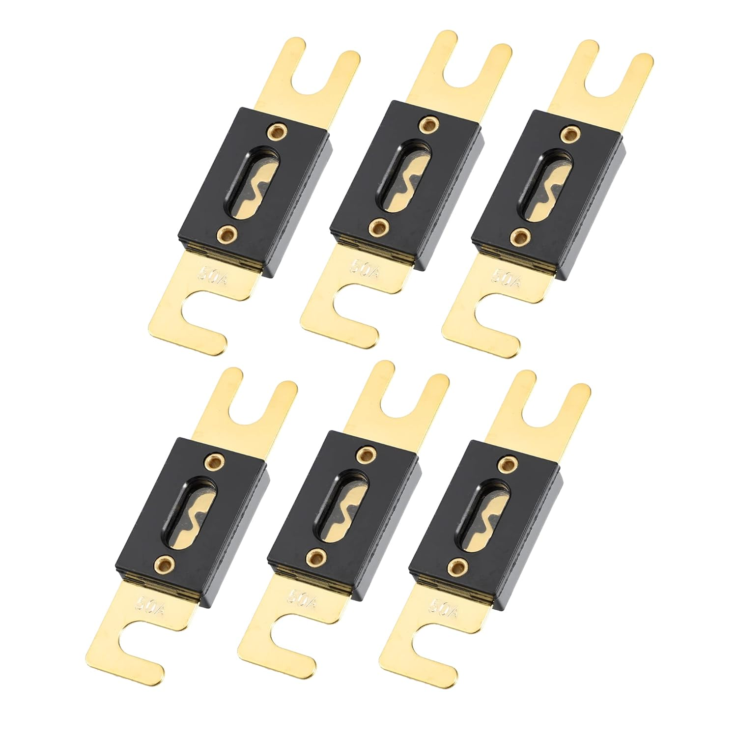 X AUTOHAUX 6Pcs 50A Gold Tone Plated ANL Fuse Universal Fit for Inverters Car Vehicle Truck Audio