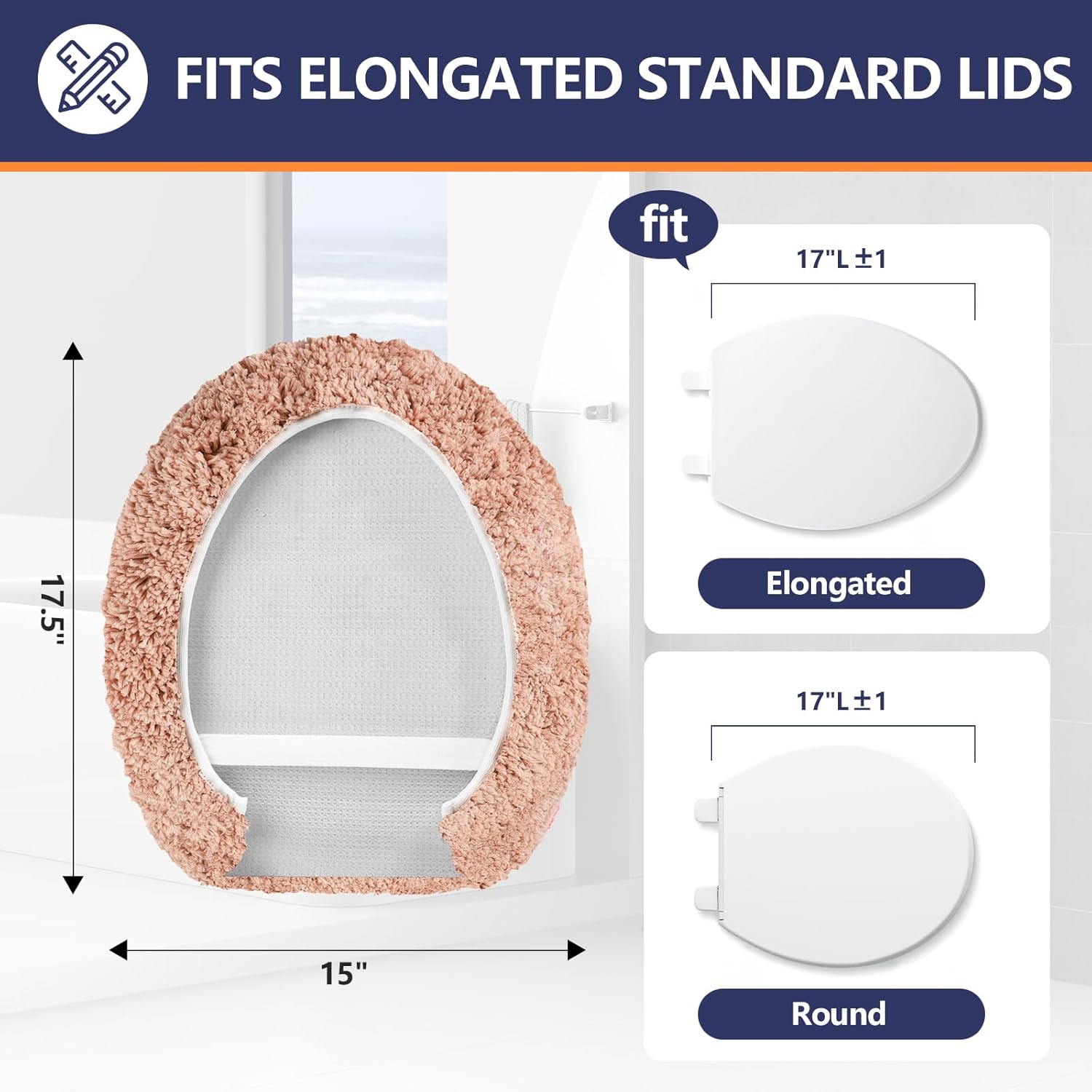 Luxury Soft Microfiber Toilet Lid Cover Machine Washable Solid Toilet Seat Cover 17.5" X 15" Adjustable Rubber Backing Fits Most 16-17.5" L X 14-16" W round Oblong and Elongated Toilet Seat image number 5