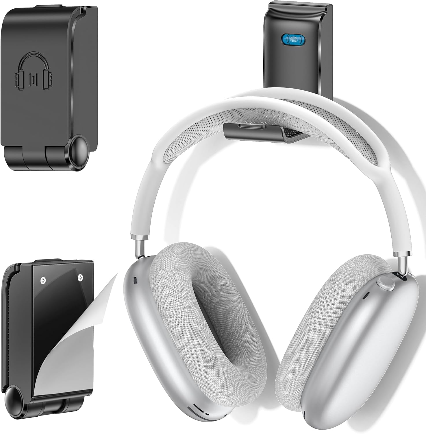 Headphone Stand, Wall Mount Headset Hanger, Gaming Headphone Holder Hook Clip, Foldable Headset Stand Desk Holder for PC Earphone Accessories, Black