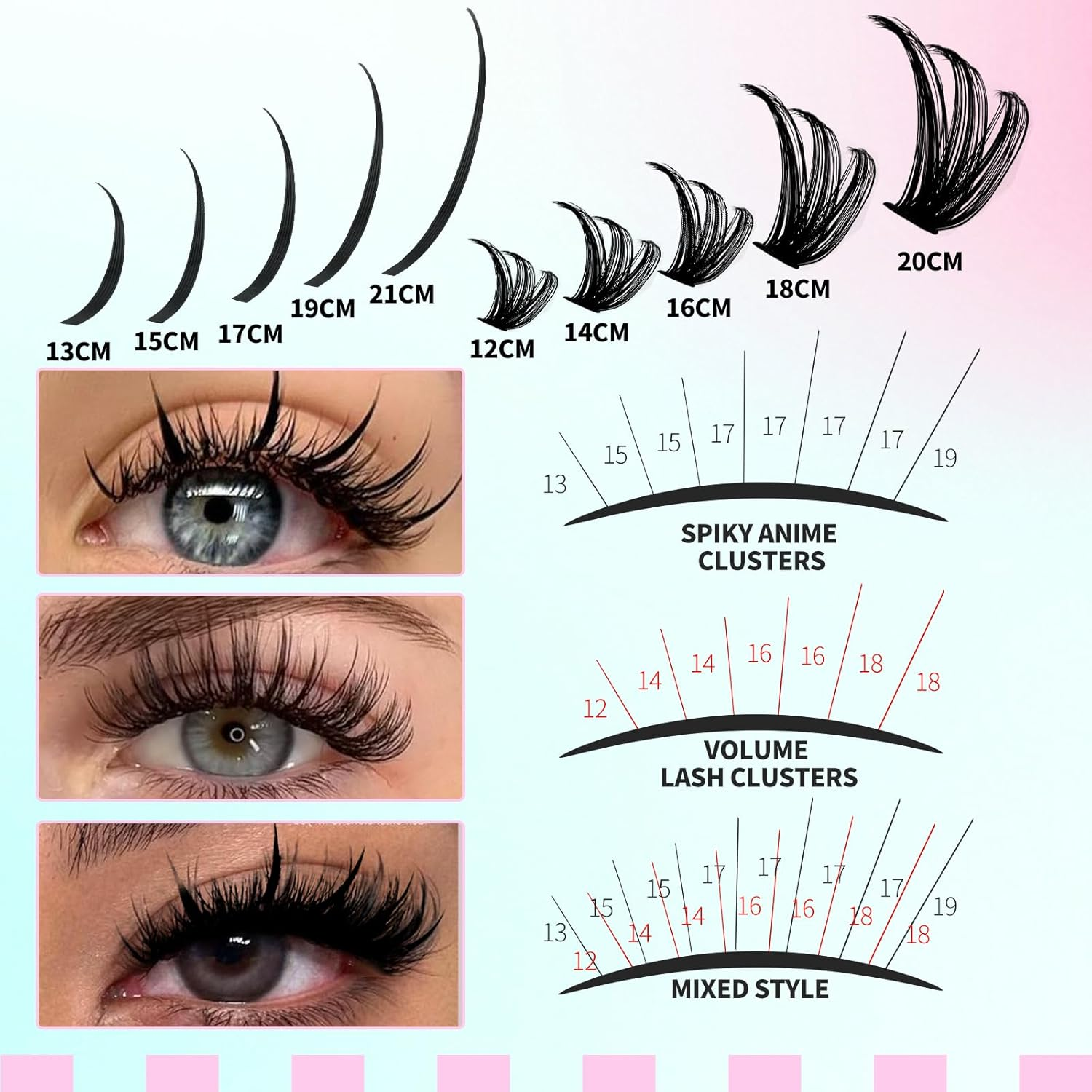 GEMERRY Lash Clusters with Spikes 80D Long 12-21Mm Cluster Eyelash Extensions DIY Wispy Natural Lashes Spiky Individual Mink Eyelashes(80D) image number 3