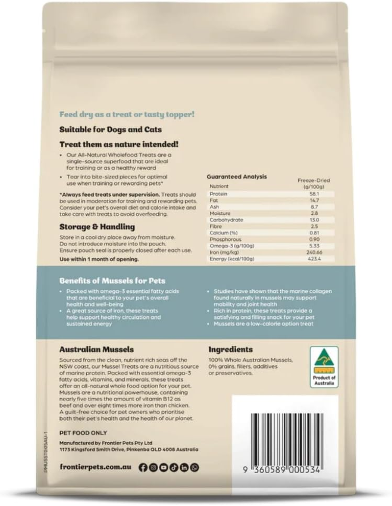 Frontier Pets Freeze-Dried Raw Dog Treats &ndash; Australian Mussels - All Natural, Gluten Free, Omega-3 Rich image number 1