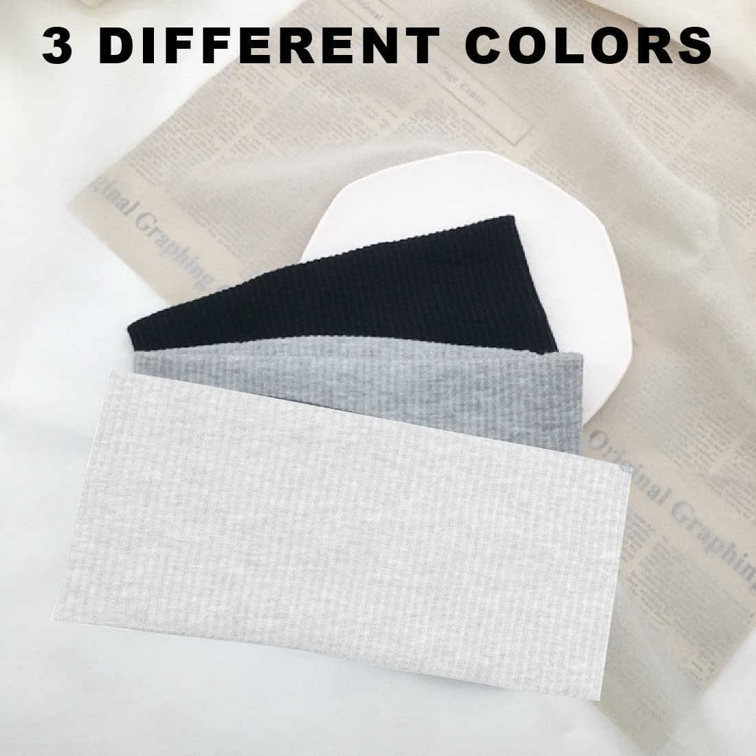 Aililong Women'S Summer Headband, Set of 3 Cotton Hair Bands, Non-Slip Headband, Elastic Hair Band, Sweat-Absorbing, Beige Hair Accessories, Women for Workout, Yoga, Running and More image number 3