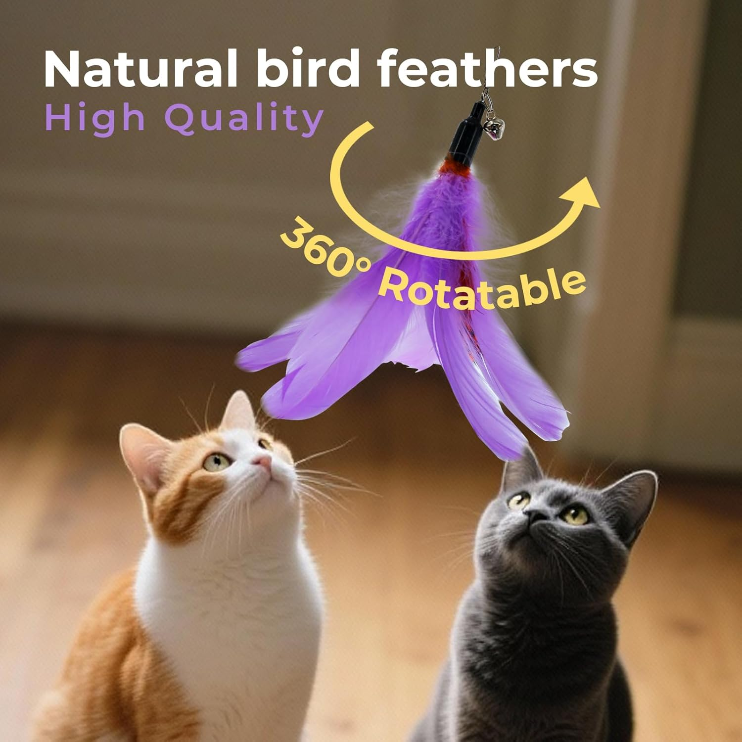 SONGWAY Cat Toy Wand Replacement - 6 Pieces Cat Toys, Cat Feather Toy Refills, Cat Teaser Wand Attachments, Interactive Cat Toys for Indoor Cats Light-Colored Feathers image number 5