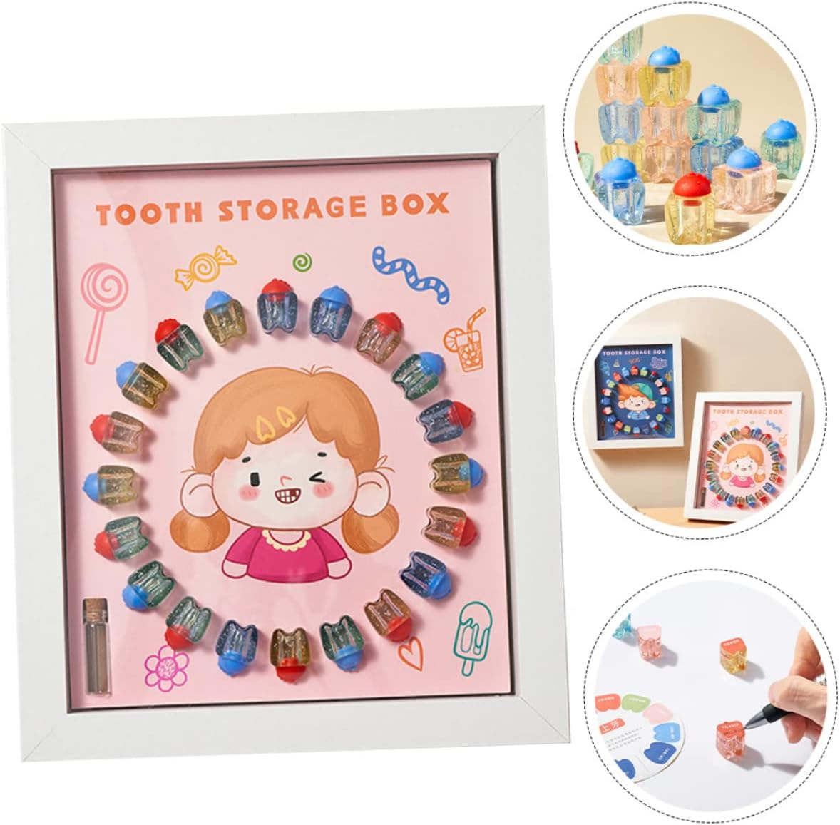 Baby Tooth Keepsake Box Case for Girls White Frame Deciduous Teeth Storage Organizer Suitable for Childhood Memory image number 4
