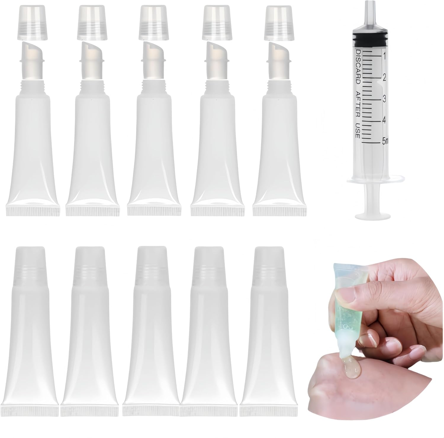 Empty Lip Gloss Tubes, Wanfoou 10 Pcs 10Ml Clear Soft Squeezable Lip Balm Containers Refillable Mini Cosmetic Tubes with Dispensing Filling Tool for DIY Lip Gloss Balm Makeup Travel Toiletries image number 2