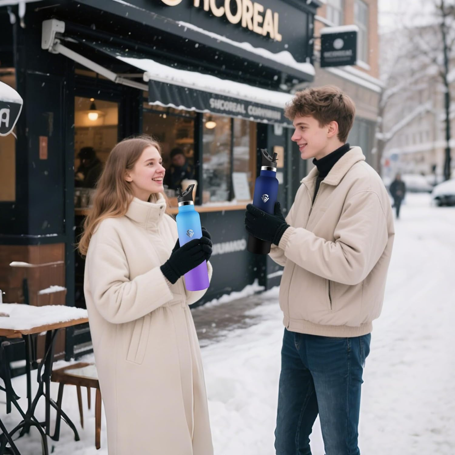 Honeyholly Stainless Steel Water Bottle 1 Litre, BPA Free Thermo Bottle, Thermal Water Bottle, Double Wall Vacuum Insulation, Cold Water Thermos, Thermal Canteen for Adults, Sport, Office