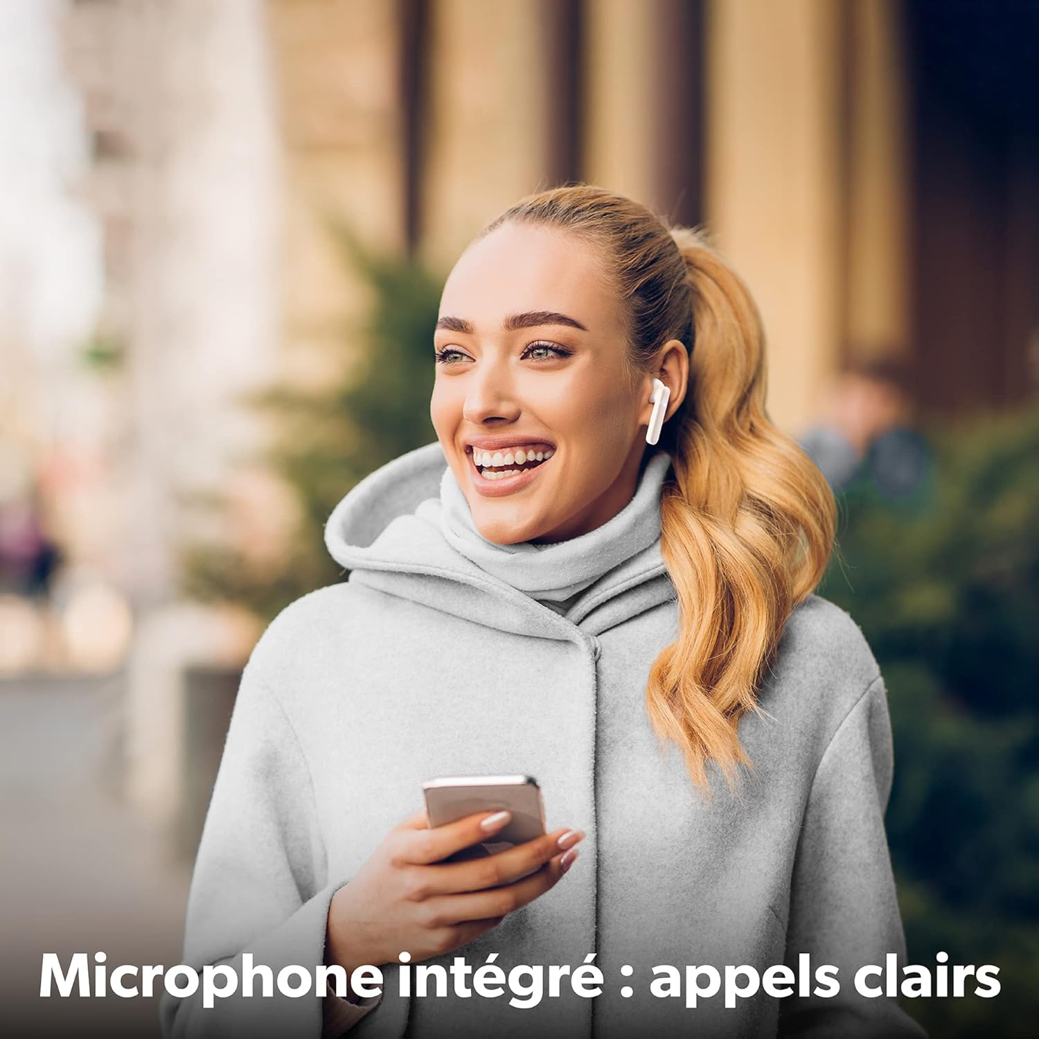 T'Nb Bluetooth Headphones 5.0, TWS Wireless Half In-Ear Headphones with Built-In Microphone, Battery Life up to 19 Hours of Listening Time, Touch Control of Music and Calls, Shiny - White