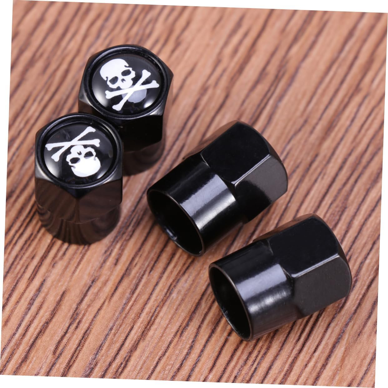 4Pcs Skull Pattern Car Tyre Valve Caps Black Universal Auto Dust Caps Set for SUV Motorcycle Truck Wheels image number 6