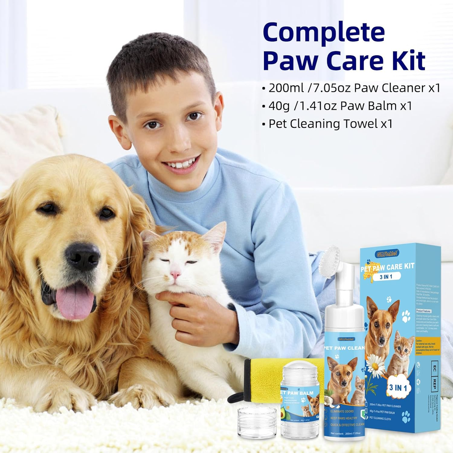 Dog Paw Care Kit,No-Rinse Paw Cleaner for Dogs & Cats,Dog Paw Balm for Heals -Repairs Dry Cracked Paws & Nose with 1 Pet Cleaning Towels,Natural Dog Paw Protector for Pet Foot Washer Care (200 Ml) image number 5