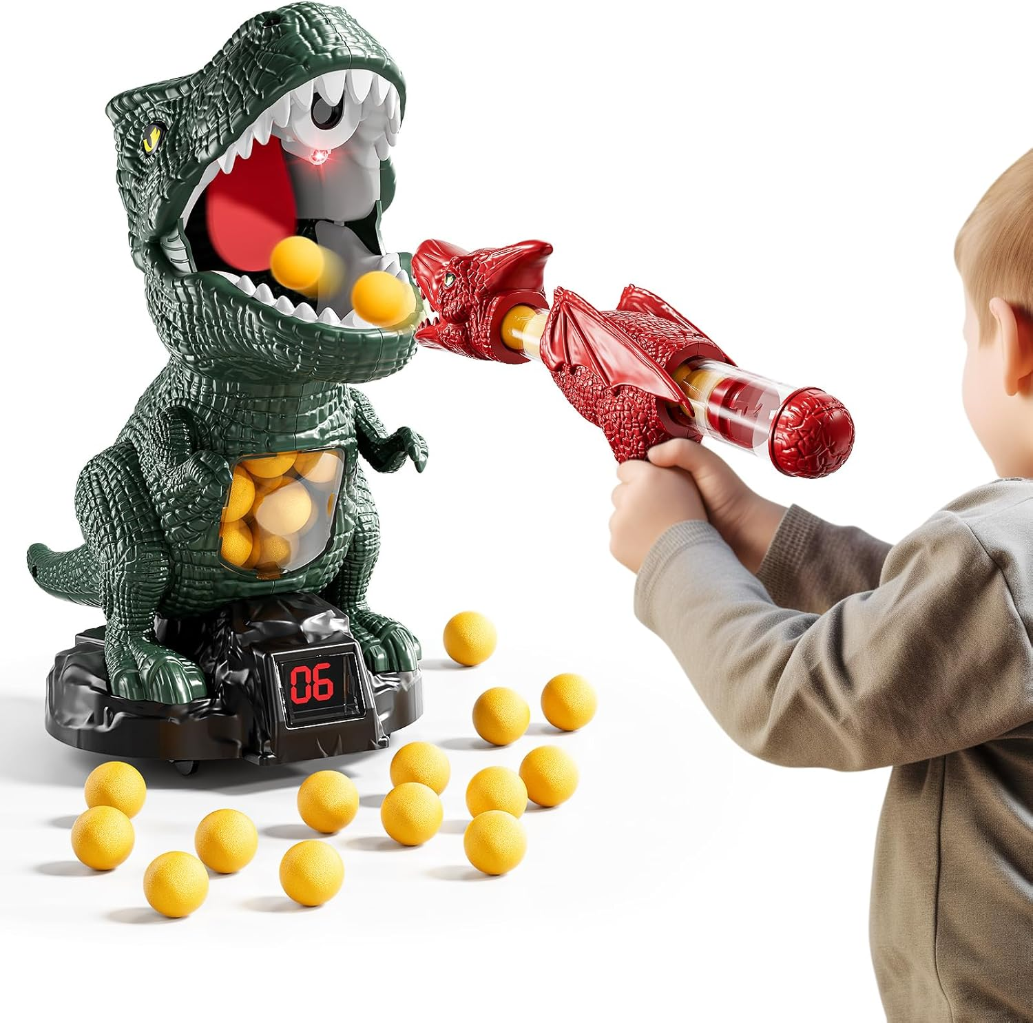 MSKOLER Movable Dinosaur Shooting Toys for Kids 3 4 5 6 7+ Years, Tyrannosaurus Shooting Game with Water Mist Spray and Pterosaur Air Pump Foam Shooting Toys (Navy) image number 5