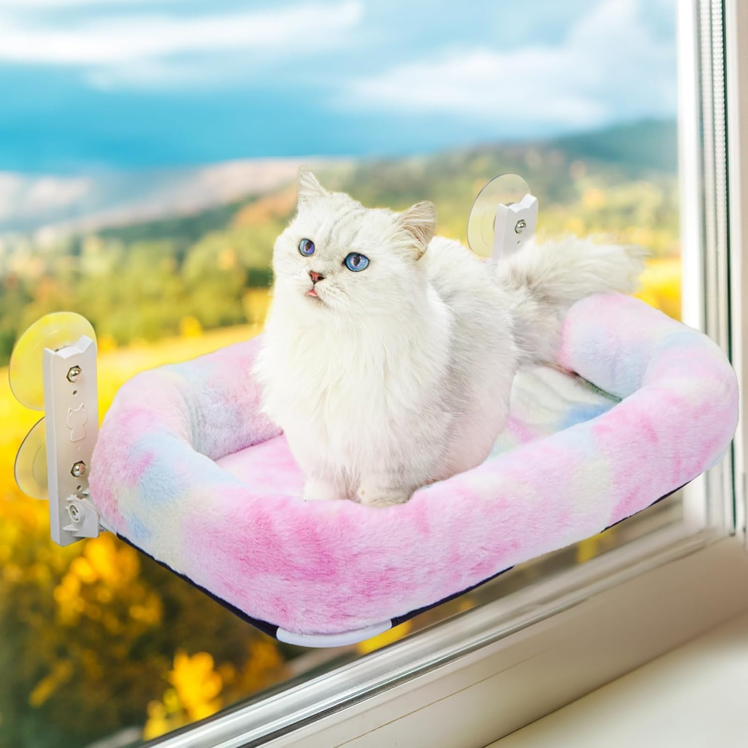 Cordless Cat Perch for Window,Foldable Cat Window Hammock with 4 Strong Suction Cups and Soft Bed,Embeded Machine Washable Padded Bed for Large Cats and Kittens image number 5