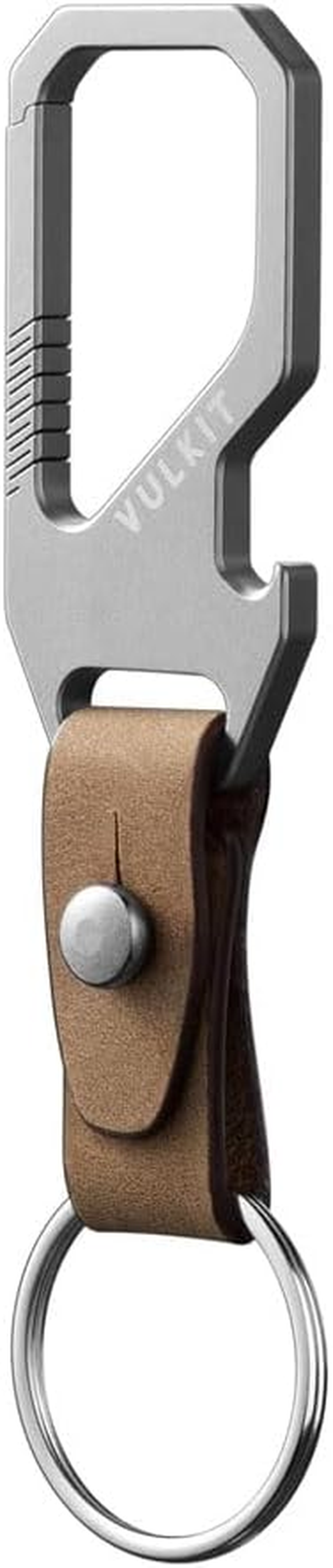 Premium Titanium Key Keeper with Genuine Leather Belt Loop with Secure Carabiner Clip, Built-In Bottle Opener and Compact Key Ring Ultra-Lightweight and Durable Everyday Carry Essential image number 1