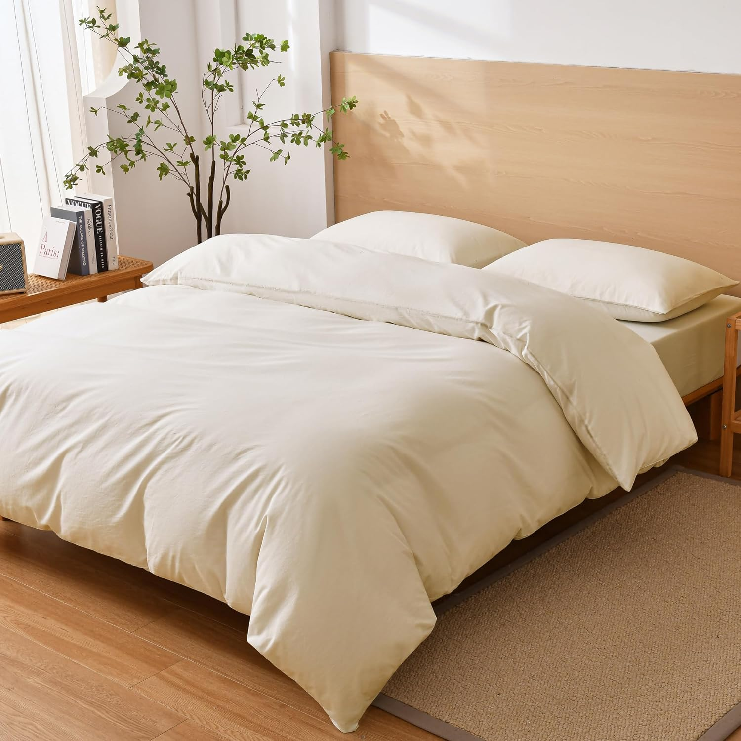 AYO Bedding Cover Set, Duvet Cover, Single, 3-Piece Set, Washed, Wrinkled, Washed, Soft, Bedding, Western and Japanese Style, Duvet Cover, Fitted Sheet, Pillowcases, for Beds, Absorbent, Quick Drying, image number 3