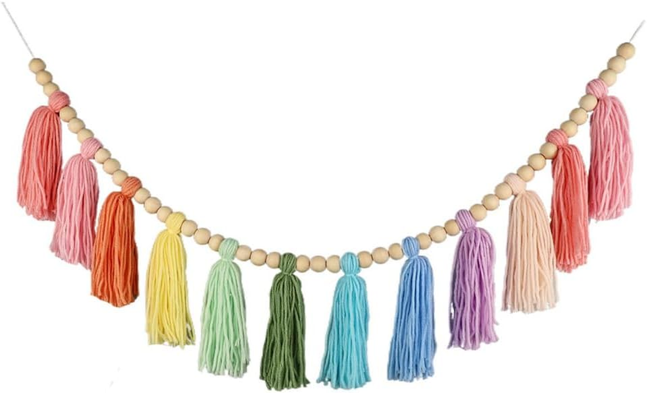 Cotton Tassel Garland Banner Colorful Birthday Decor Party Backdrop Christmas Boho Wall Hangings Decor for Bedroom, Nursery, Play Room, Classroom Bedroom, Birthday Gift (Popular)