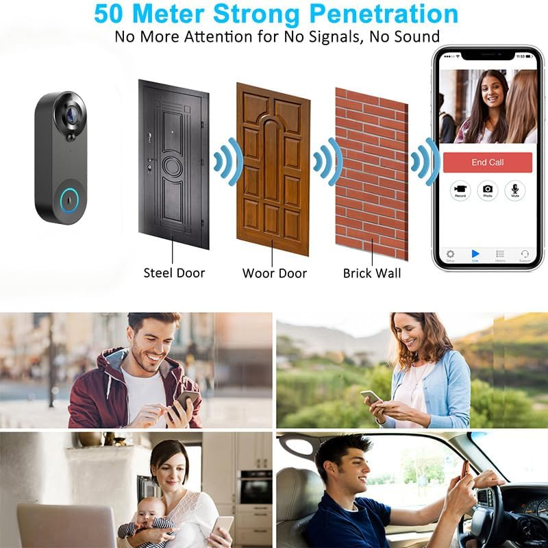 Uantii Smart Video Doorbell Camera 1080P Tuya Wifi Video Intercom Door Bell Camera Two-Way Audio,Works with Smart Life App image number 6