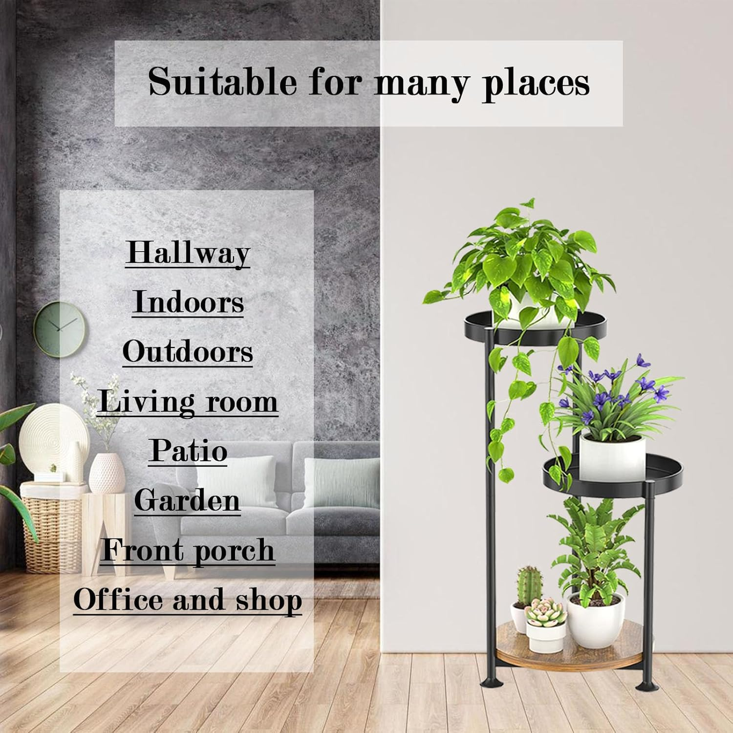 Plant Stand Indoor,3 Tier Plant Stand,Plant Shelf with Repotting Mat and Small Garden Tool,Metal Plant Stand for Outdoor Patio Living Room Bedroom Balcony Garden image number 4