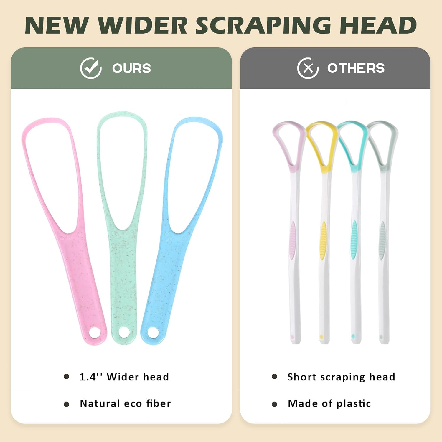 Tongue Scraper Cleaner Natural Eco Fiber Material 100% BPA Free Tongue Scrapers for Oral Care & Hygiene - 3 Count