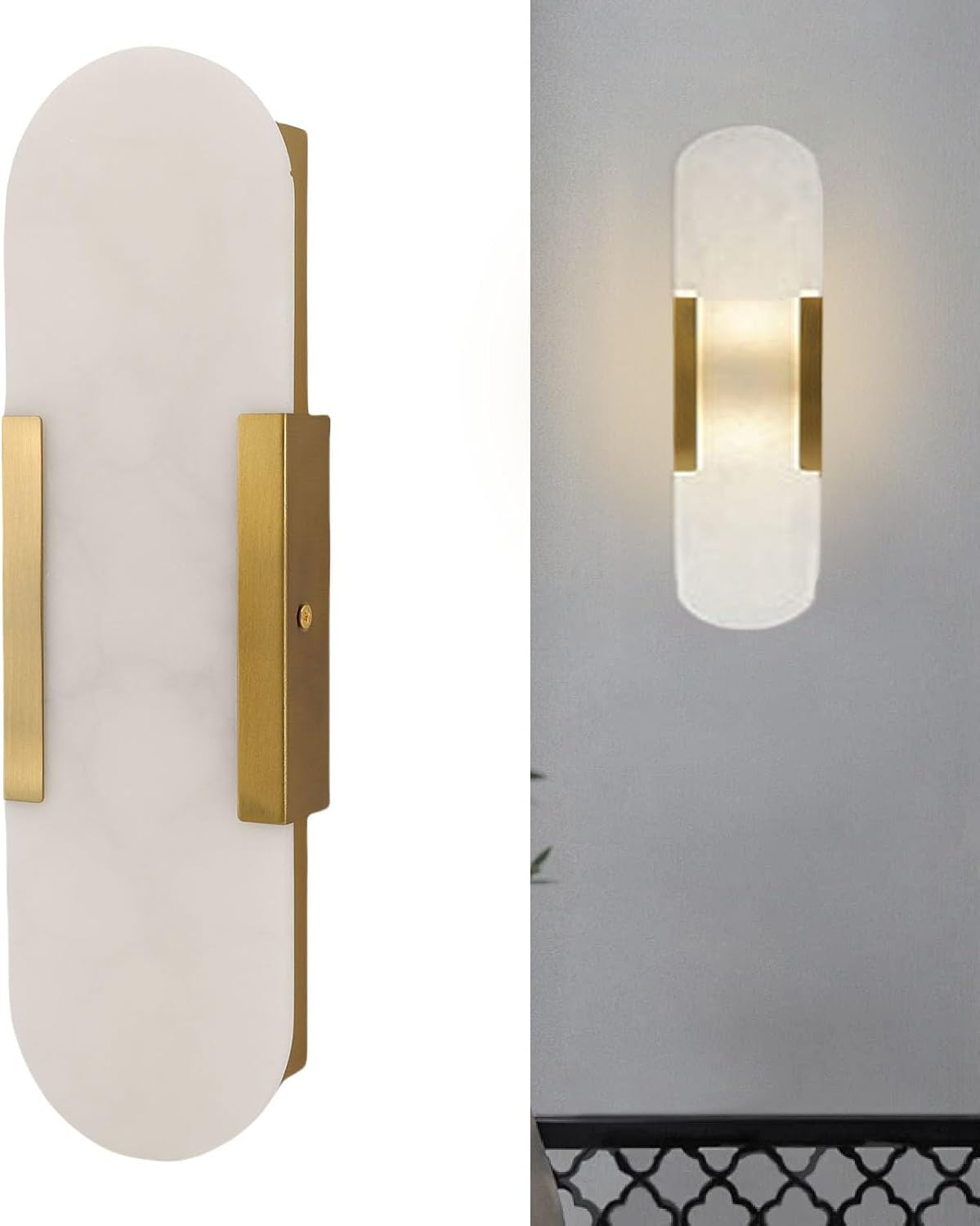 SENECESLI Marble Wall Sconces, Modern Wall Lamp with 3000K Warm Light Bulb, Wall Mount Lamp for Bedroom Living Room Hallway image number 1