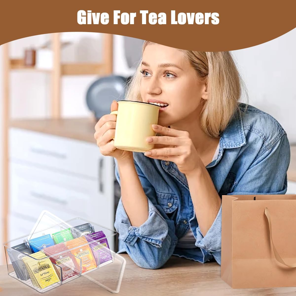 2 Pcs Plastic Tea Box, Clear Lid Tea Bag Storage with 4 Drawers and 2 Stickers, Easy Access Tea Bag Organizer with Compartments, Coffee Storage for Tea Bags Sugar Sachets image number 6